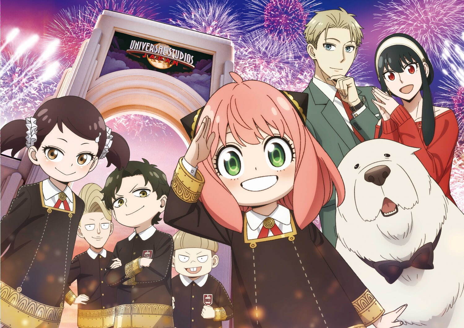 アーニャ、白い犬、キャラクターたち、【USJ×スパイファミリー】VRコースター＆ストーリー・ライドでSPY×FAMILY没入体験！